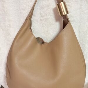 Jimmy Choo Tan Leather Hobo Bag with Gold Accent